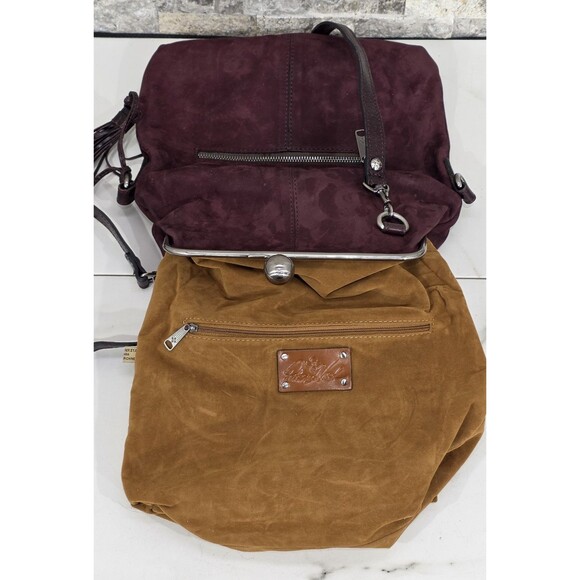 PATRICIA NASH Livata Crossbody Nubuck Leather Kisslock Plum Bag Boho Retro Purse - Picture 5 of 16